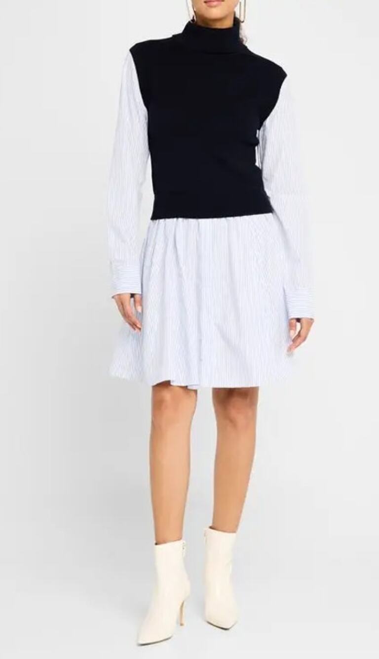 DEREK LAM 10 CROSBY WOMENS SIZE 6 CRESSIDA MIXED MEDIA SHIRT SWEATER VEST DRESS